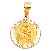14K Gold Our Guardian Angel Charm Pendant with 2.3mm Figaro 3+1 Chain Necklace
