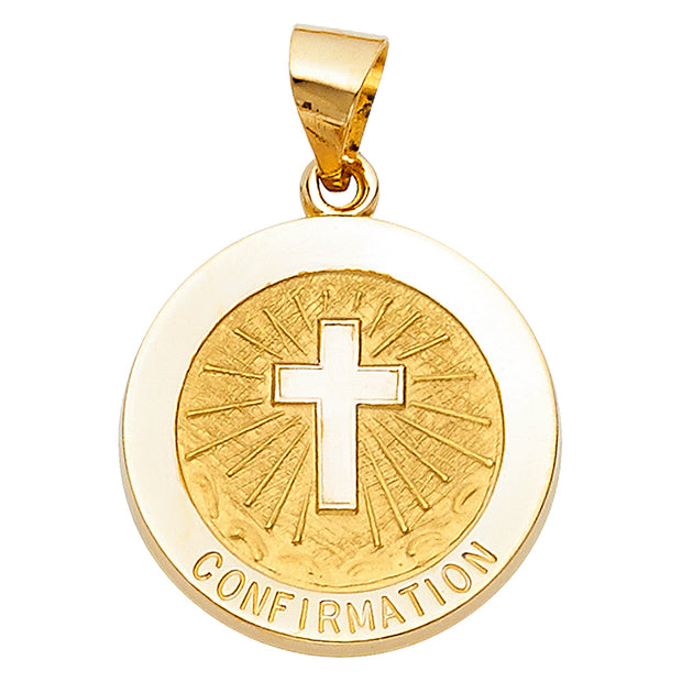 14K Gold Religious Confirmation Charm Pendant with 1.2mm Box Chain Necklace