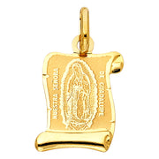 14K Gold Guadalupe Charm Pendant with 1.7mm Flat Open Wheat Chain Necklace