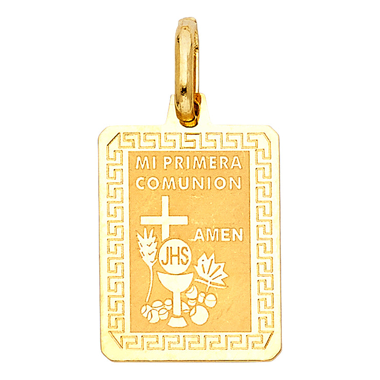 14K Gold Religious Communion Charm Pendant with 1.2mm Box Chain Necklace