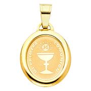 14K Gold Religious Communion Charm Pendant with 1.2mm Box Chain Necklace