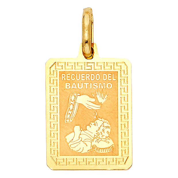 14K Gold Religious Baptism Charm Pendant with 1.2mm Box Chain Necklace