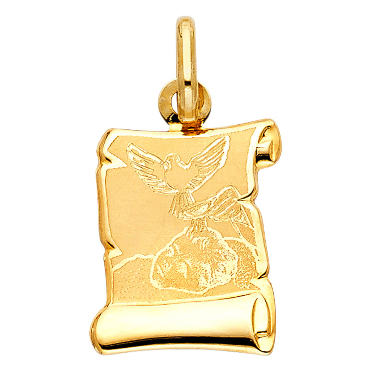 14K Gold Religious Baptism Charm Pendant with 1.2mm Box Chain Necklace