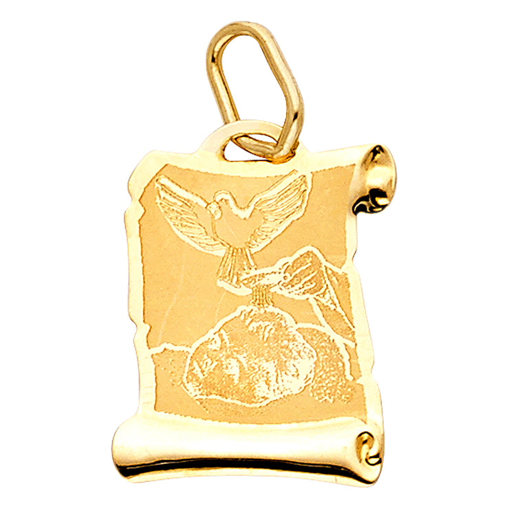 14K Gold Religious Baptism Charm Pendant with 0.8mm Box Chain Necklace