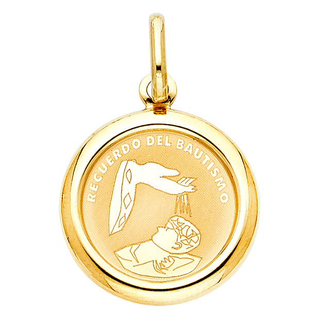 14K Gold Religious Baptism Charm Pendant with 1.2mm Box Chain Necklace