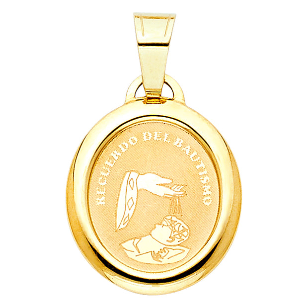 14K Gold Religious Baptism Charm Pendant with 0.8mm Box Chain Necklace