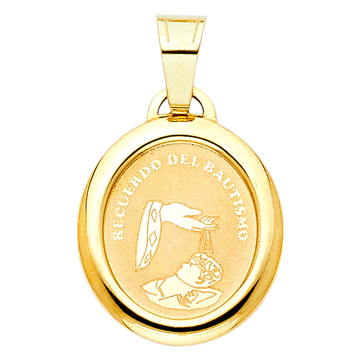14K Gold Religious Baptism Charm Pendant with 0.8mm Box Chain Necklace