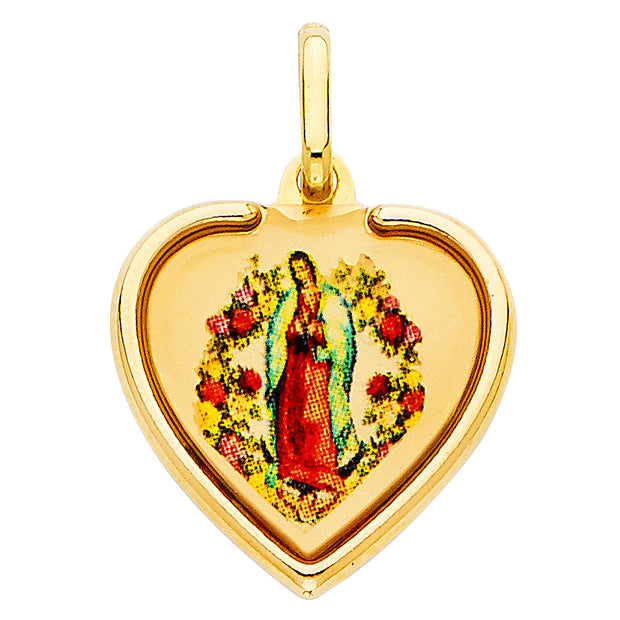 14K Gold Devine Infant Jesus Charm Pendant with 1.7mm Flat Open Wheat Chain Necklace