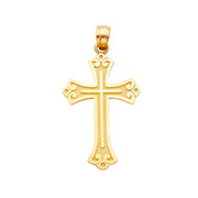 14K Gold Cross Charm Pendant with 1.1mm Wheat Chain Necklace