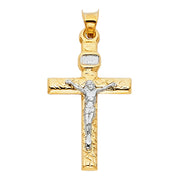 14K Gold Crucifix Cross Pendant with 2.3mm Figaro 3+1 Chain