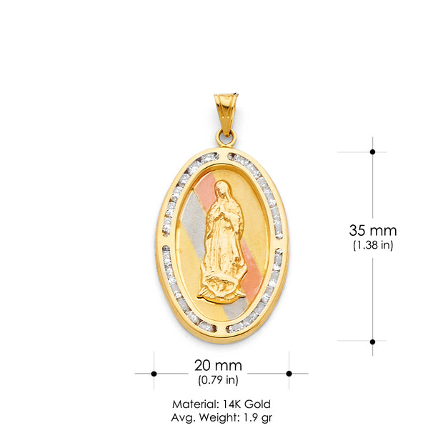 14K Gold Religious Guadalupe CZ Charm Pendant