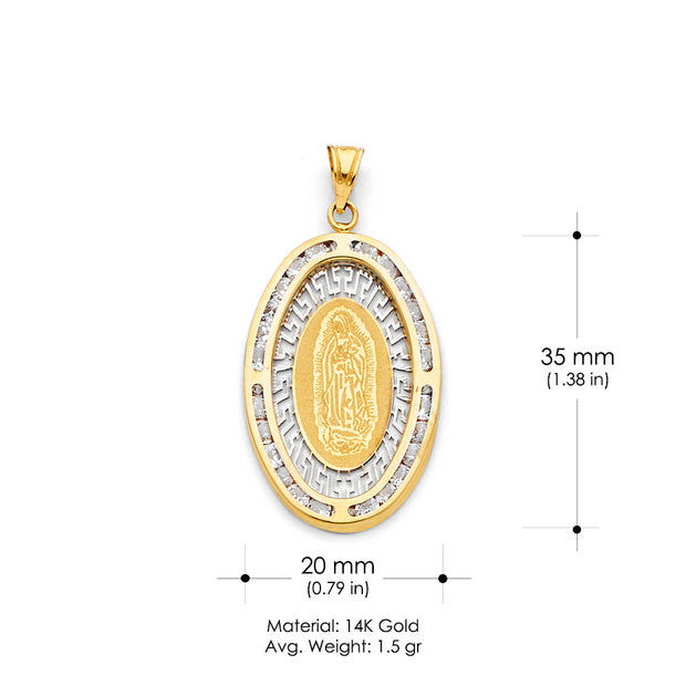 14K Gold Religious Guadalupe CZ Charm Pendant
