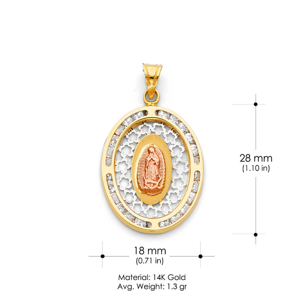 14K Gold Religious Guadalupe CZ Charm Pendant