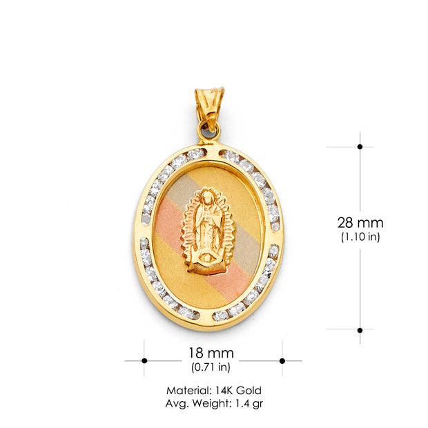 14K Gold Religious Guadalupe CZ Charm Pendant