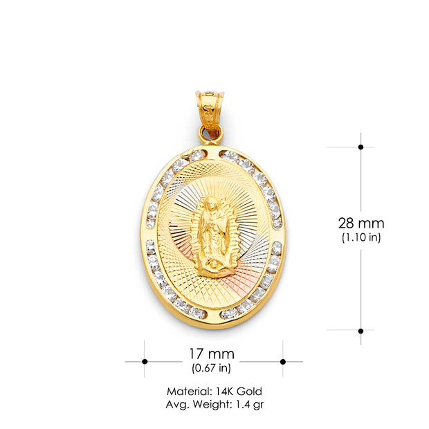 14K Gold Religious Guadalupe CZ Charm Pendant