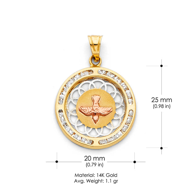14K Gold Religious Holy Saint Spirit CZ Charm Pendant