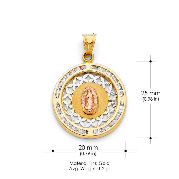 14K Gold Religious Guadalupe CZ Charm Pendant