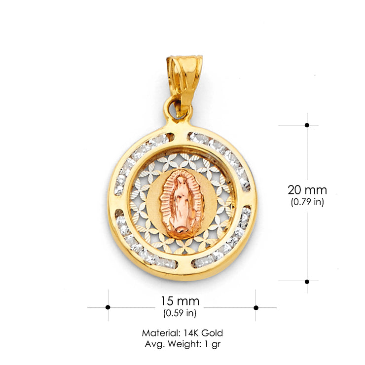 14K Gold Religious Guadalupe CZ Charm Pendant