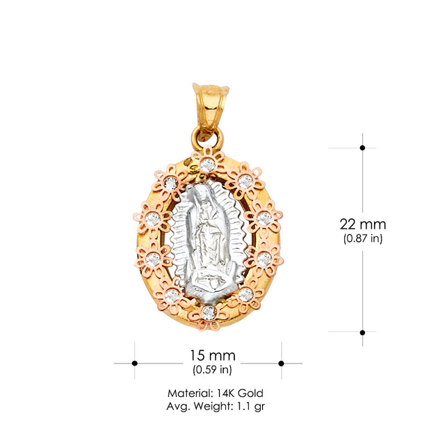14K Gold Religious Guadalupe Charm Pendant