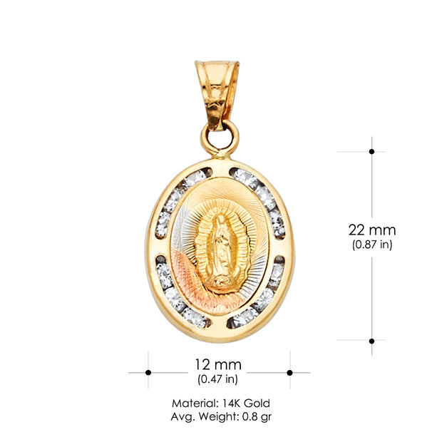 14K Gold Religious Guadalupe CZ Charm Pendant