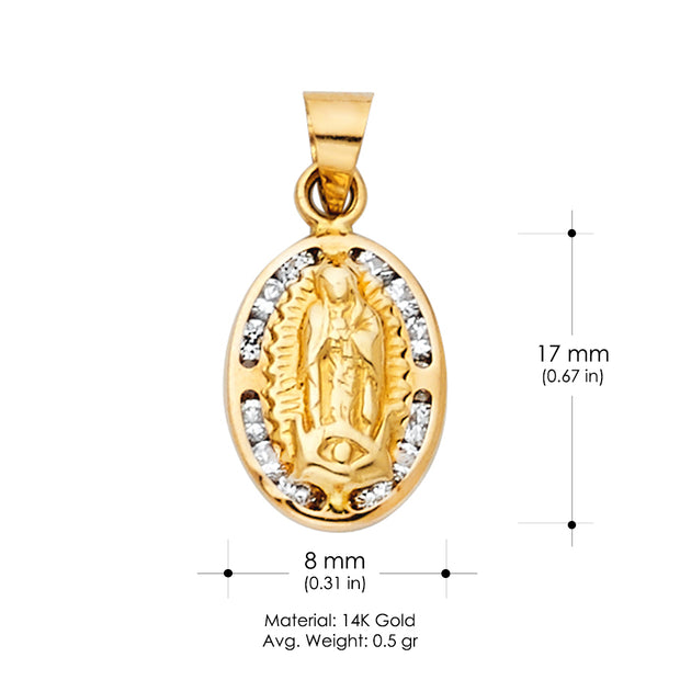 14K Gold Religious Guadalupe CZ Charm Pendant