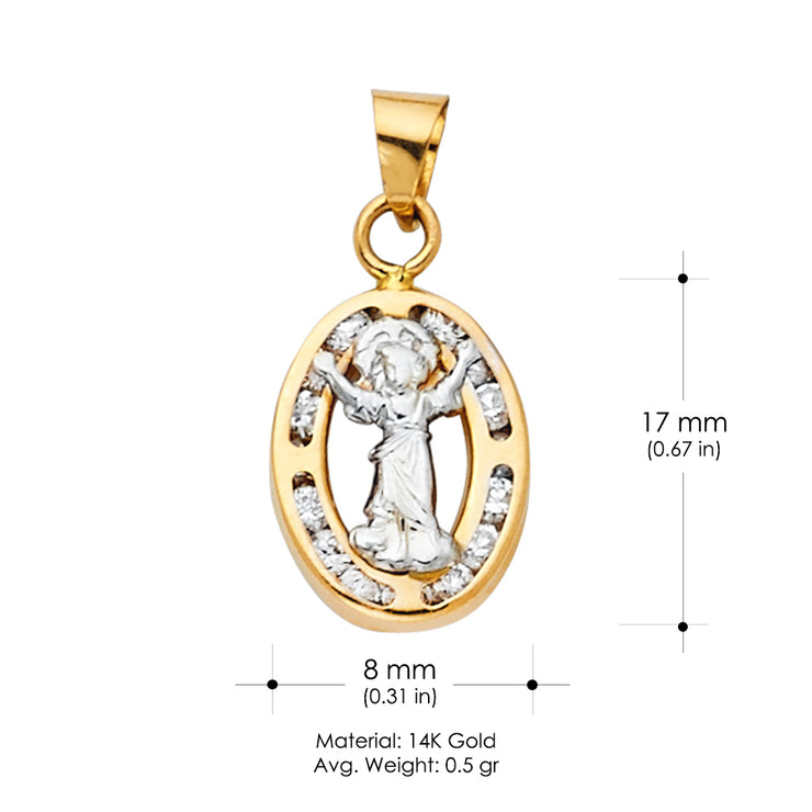 14K Gold Divine Infant Jesus CZ Religious Pendant