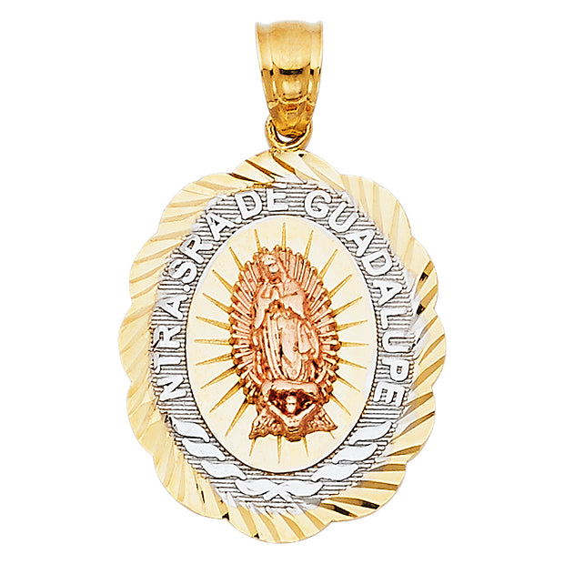 14K Gold Religious Guadalupe Charm Pendant with 1.2mm Box Chain Necklace