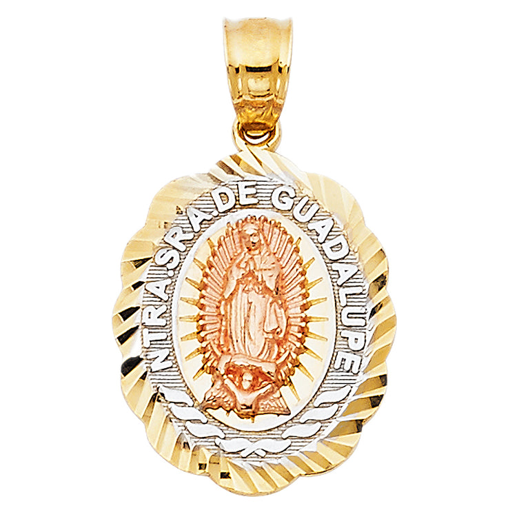 14K Gold Religious Guadalupe Charm Pendant with 0.8mm Box Chain Necklace