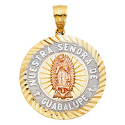 14K Gold Guadalupe Charm Pendant with 4.2mm Hollow Cuban Chain Necklace