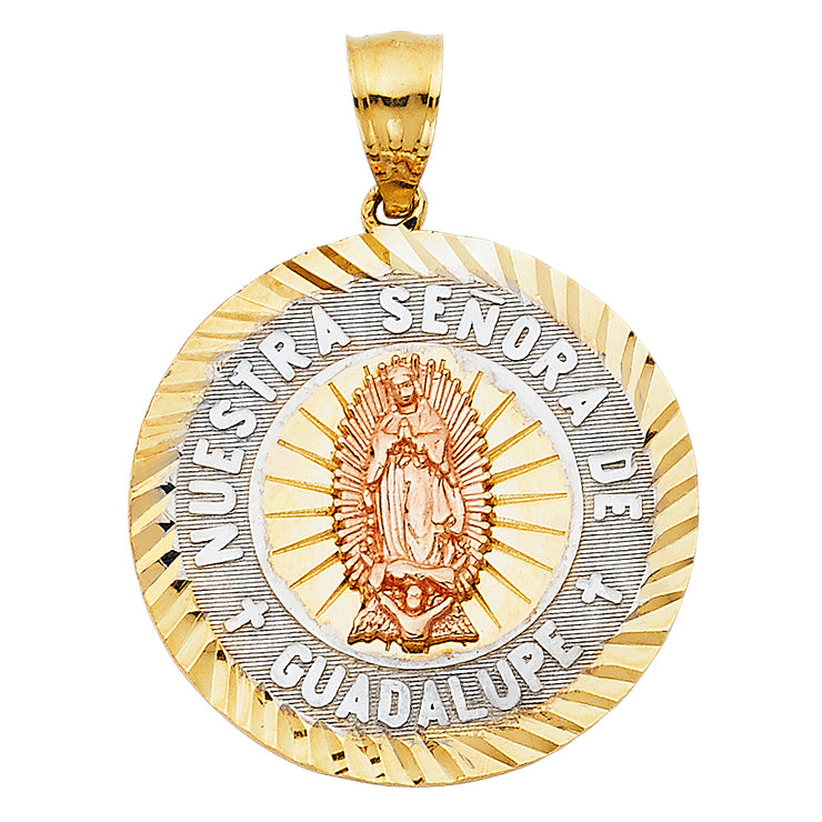 14K Gold Guadalupe Charm Pendant with 4.2mm Hollow Cuban Chain Necklace