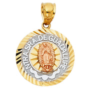 14K Gold Guadalupe Charm Pendant with 3.4mm Hollow Cuban Chain Necklace