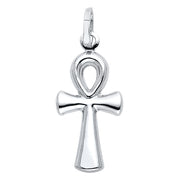 14K Gold Egyptian Ankh Cross Charm Pendant with 1.1mm Wheat Chain Necklace