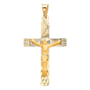 14K Gold Religious Crucifix Stamp Charm Pendant with 1.2mm Box Chain Necklace