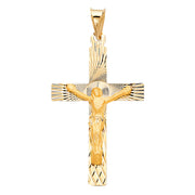 14K Gold Crucifix Stamp Charm Pendant with 2mm Flat Open Wheat Chain Necklace