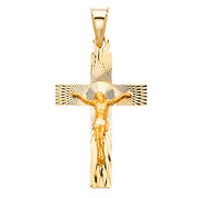 14K Gold Crucifix Stamp Charm Pendant with 1.8mm Singapore Chain Necklace