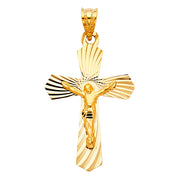 14K Gold Crucifix Stamp Charm Pendant with 1.8mm Singapore Chain Necklace