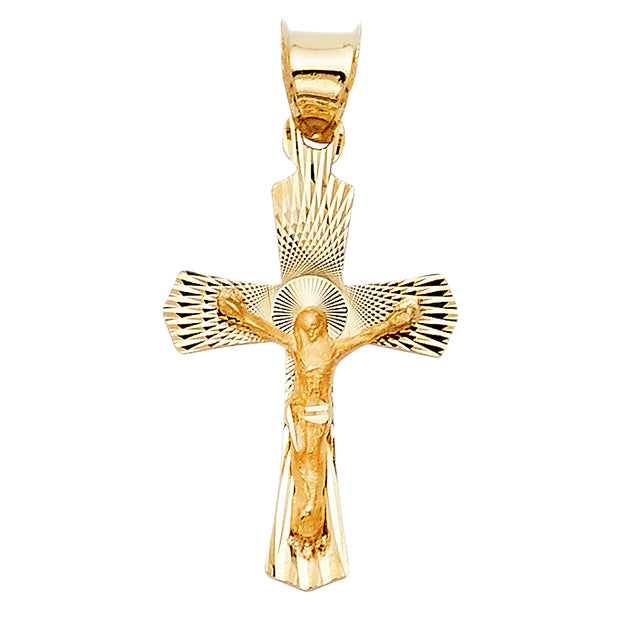 14K Gold Crucifix Stamp Charm Pendant with 1.8mm Singapore Chain Necklace