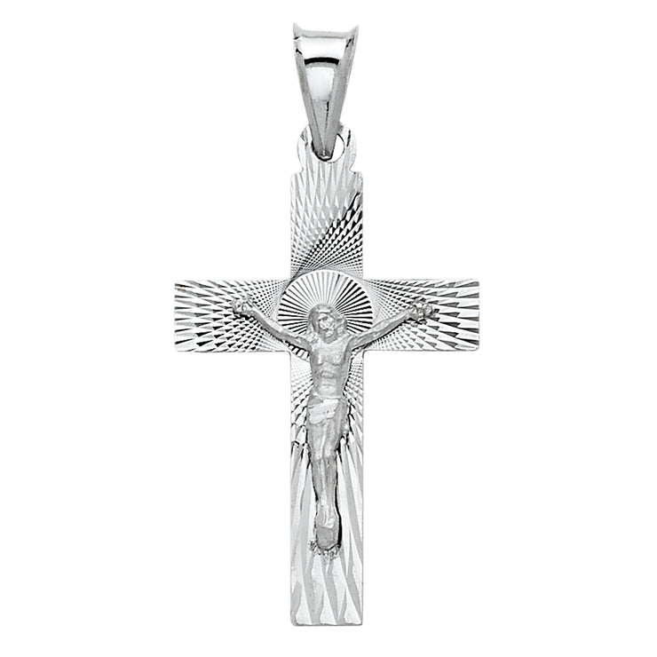 14K Gold Religious Crucifix Stamp Charm Pendant with 1.2mm Box Chain Necklace