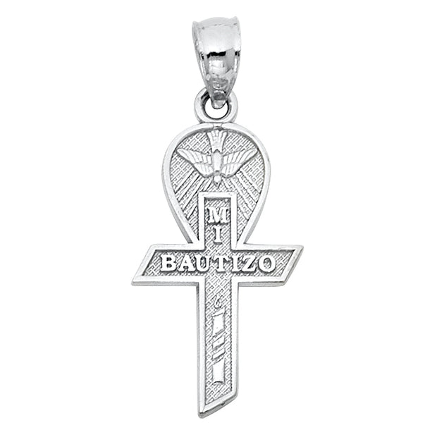 14K Gold Religious Baptism Cross Charm Pendant