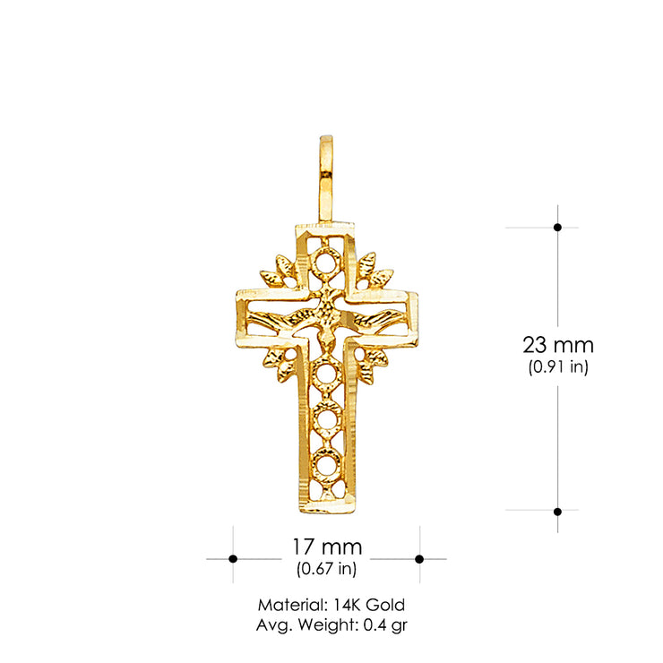 14K Gold Religious Cross and Holy Spirit Charm Pendant