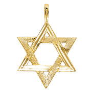 14K Gold Star of David Charm Pendant with 1.1mm Wheat Chain Necklace