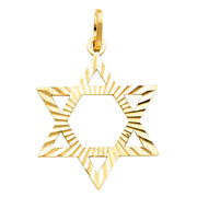 14K Gold Star of David Charm Pendant with 1.1mm Wheat Chain Necklace