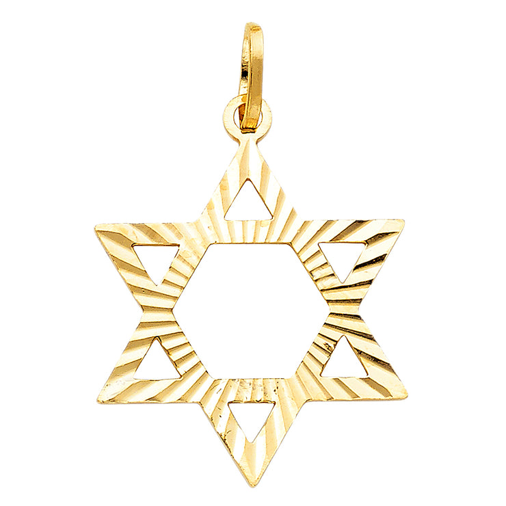 14K Gold Star of David Charm Pendant with 1.1mm Wheat Chain Necklace