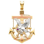 14K Gold Eagle Anchor Charm Pendant with 3.8mm Figaro 3+1 Chain Necklace
