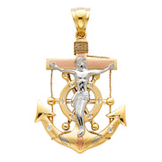 14K Gold Religious Crucifix Anchor Charm Pendant 4.8mm Valentino Star Diamond Cut Chain