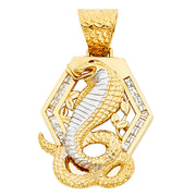 14K Gold CZ Viper Snake Charm Pendant with 1.8mm Singapore Chain Necklace