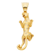 14K Gold CZ Puma Charm Pendant with 3.8mm Figaro 3+1 Chain Necklace