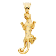 14K Gold CZ Puma Charm Pendant with 1.8mm Singapore Chain Necklace