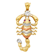 14K Gold CZ Scorpion Charm Pendant with 3.1mm Figaro 3+1 Chain Necklace