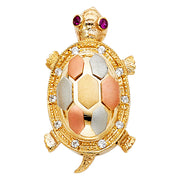 14K Gold CZ Turtle Charm Pendant with 3.3mm Valentino Star Diamond Cut Chain Necklace